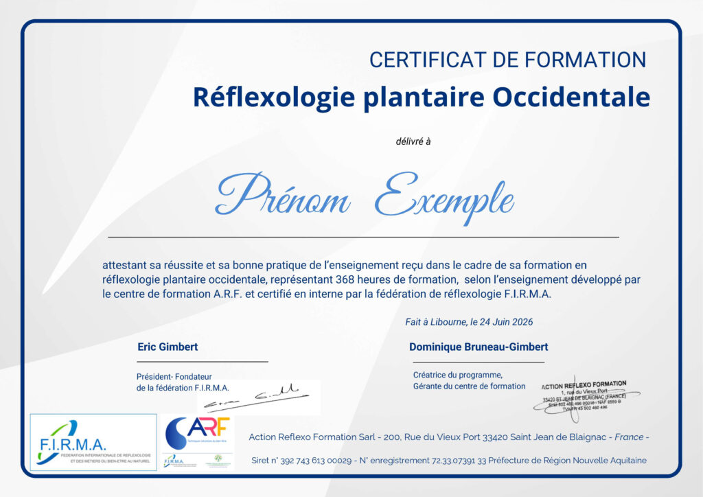 Certificat obtenu par l'apprenant à la fin de sa formation occidentale