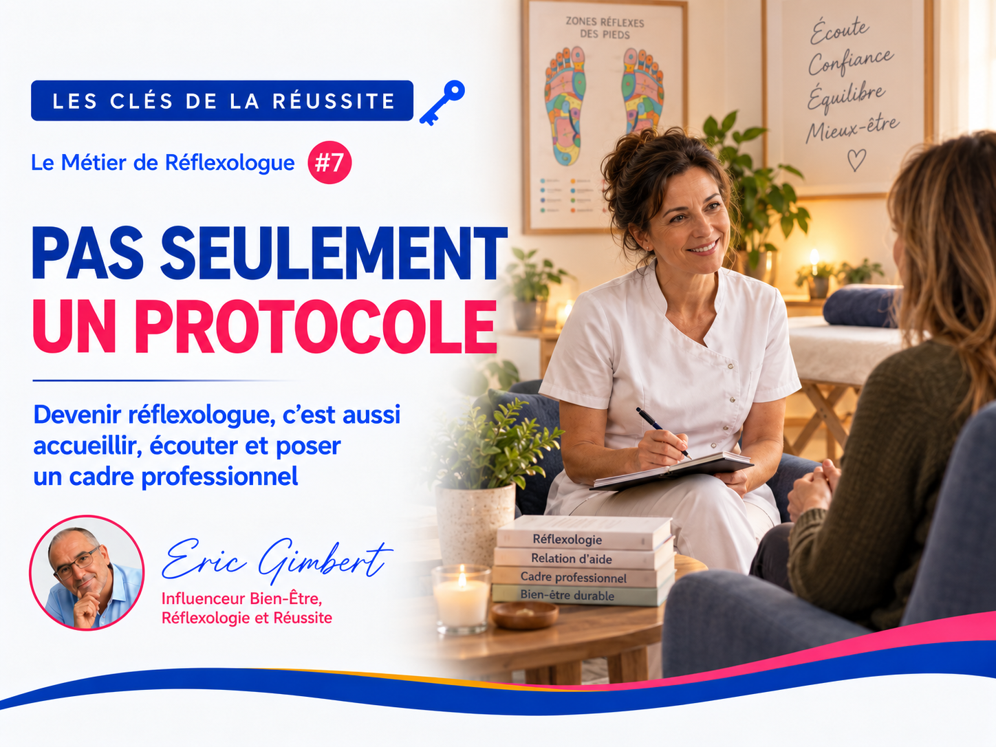 Réflexologue accueillant une cliente dans un cadre professionnel fondé sur l’écoute et la relation de confiance